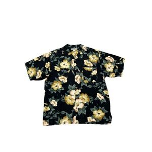 Tommy Bahama 100% Silk Shirt M Yellow Floral Print